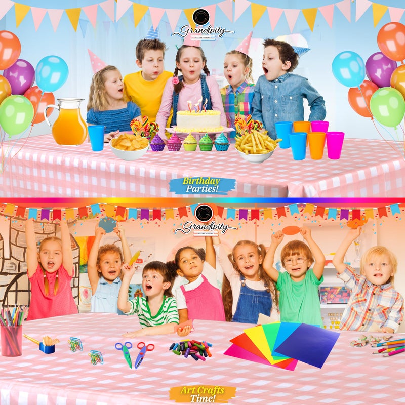 Grandipity Pink Gingham Checkered Plastic Table Cloth Disposable (6 Pk) 54in x 108in Plastic Tablecloths for Rectangle Tables - Premium Party Table Cloths Disposable for 6ft to 8ft Rectangle Tables - Image 4